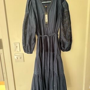Kobi Halperin Blue Embroidered Long Sleeve Dress